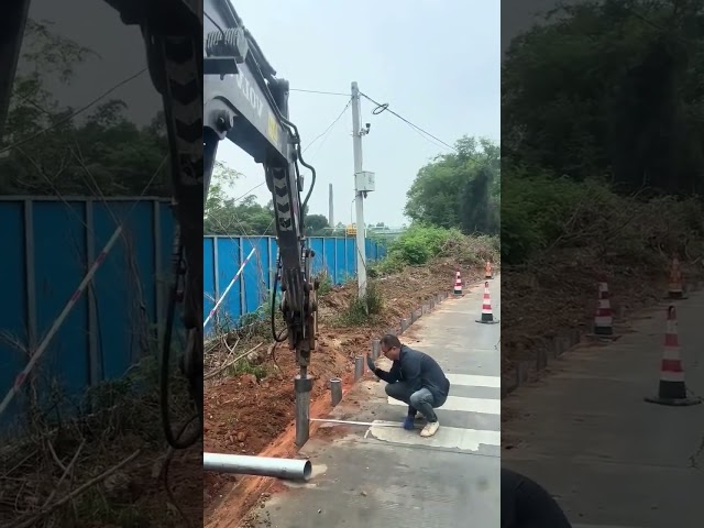 Highway corrugated guardrail pile installation process