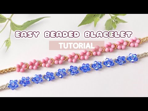 ビーズブレスレット 作り方♡ 簡単パターン | きらきら | お花 | テグス編み