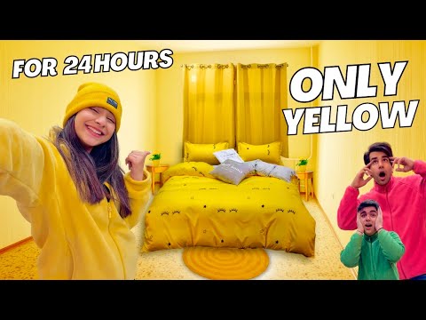 Using only *YELLOW* things for 24 Hours Challenge | Rimorav Vlogs