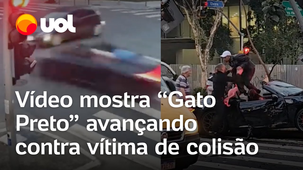 Vídeo mostra Gato Preto subindo em Porsche destruído e ameaçando vítima após acidente de trânsito