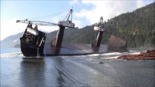 這不是船難-而是加拿大貨船裝卸木材的方法