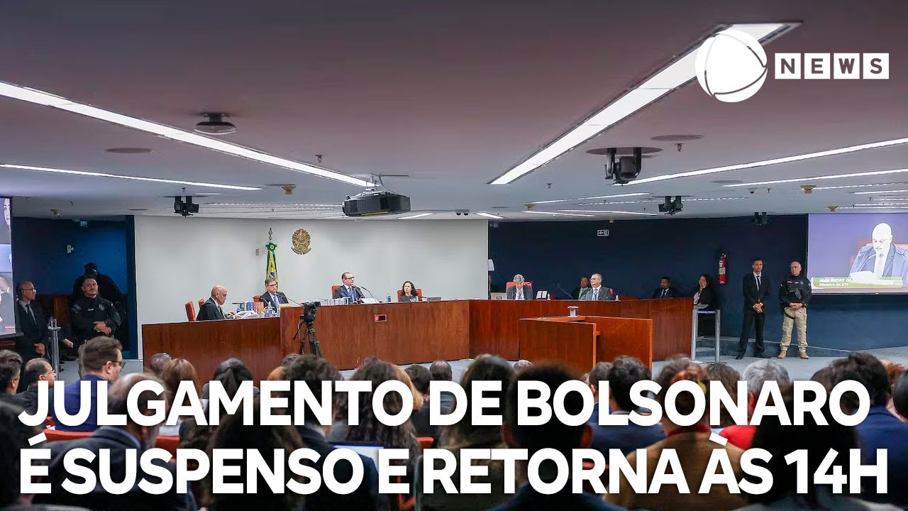 Julgamento de Bolsonaro no STF é suspenso e retoma às 14h
