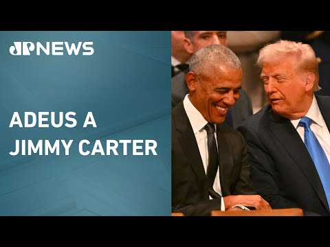 Trump e Obama conversam amistosamente no funeral de Jimmy Carter