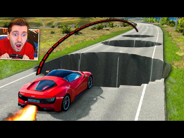 CARRO A 300km/h vs BURACOS GIGANTES no BeamNG Drive