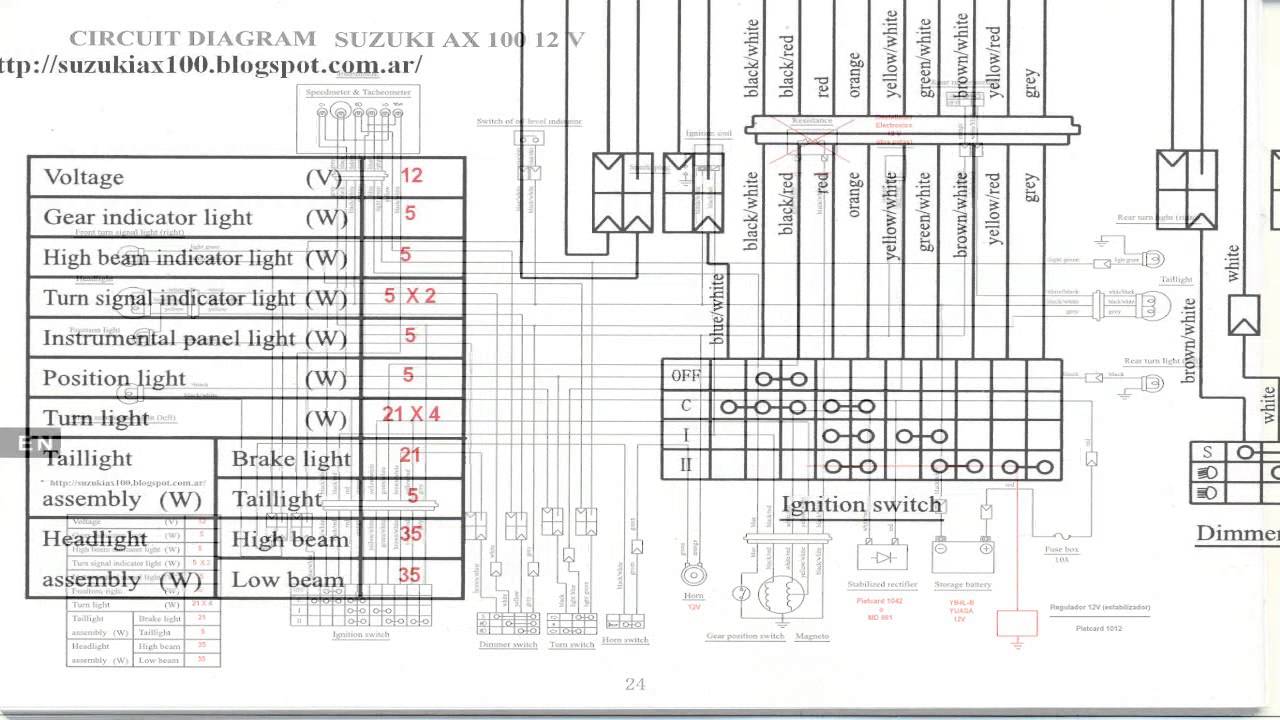 Diagrama del Circuito Electrico para Moto Suzuki Ax 100 12 ... loncin 250 atv wiring diagram 