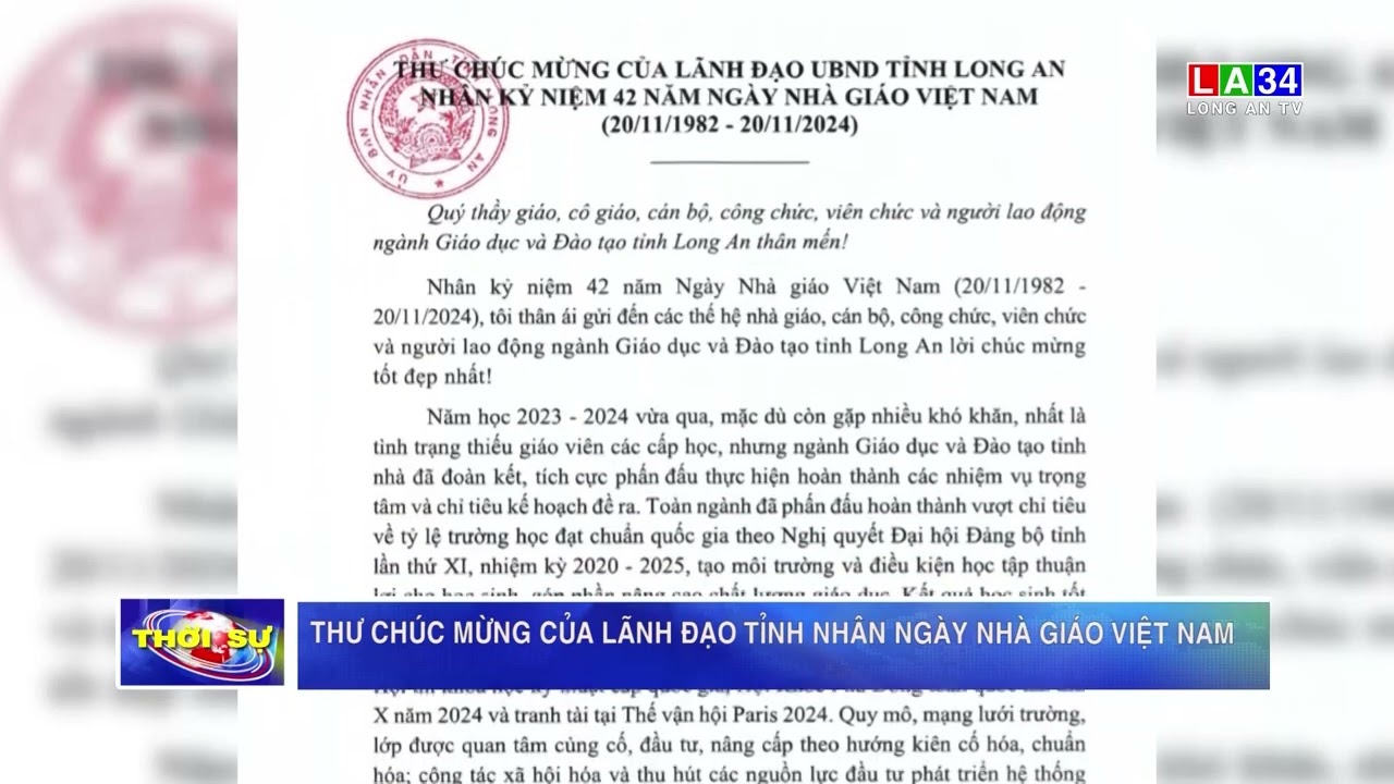 Thư chúc mừng lãnh đạo tỉnh nhân Ngày Nhà giáo Việt Nam