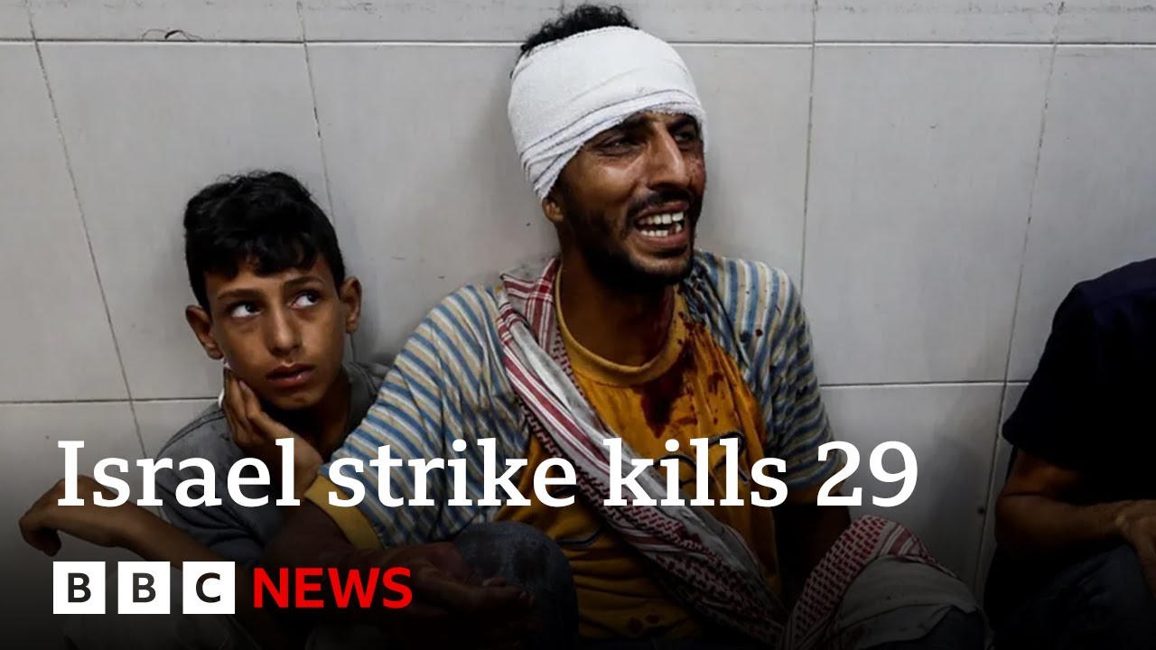 Israeli air strike kills 29 people at Gaza camp for displaced | BBC News