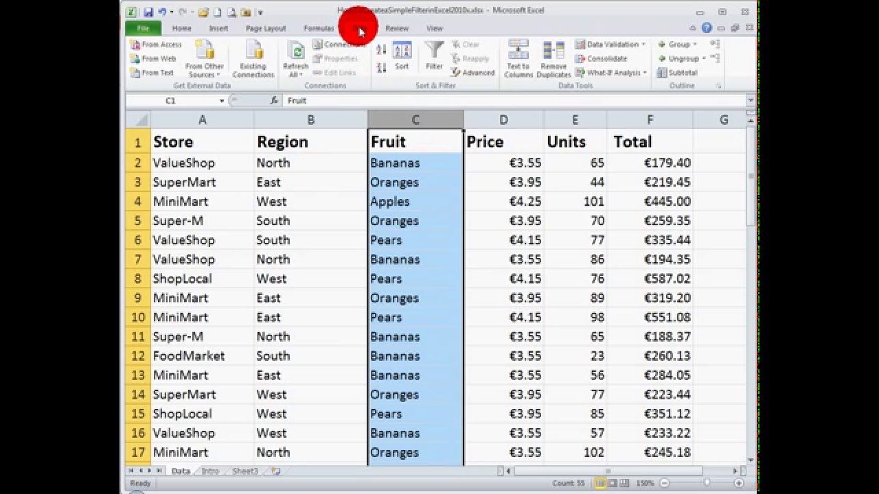 how-to-create-a-simple-filter-in-excel-2010-youtube