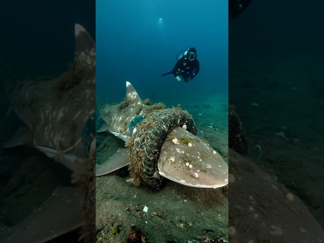 Rescuing a shark trapped in a tire and ocean trash