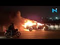 Moving burning car shocks people in Gurugram