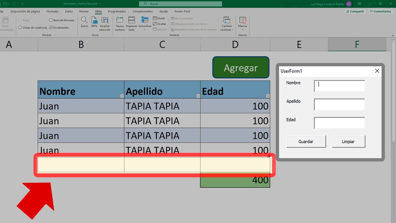 Inmovilizar fila excel