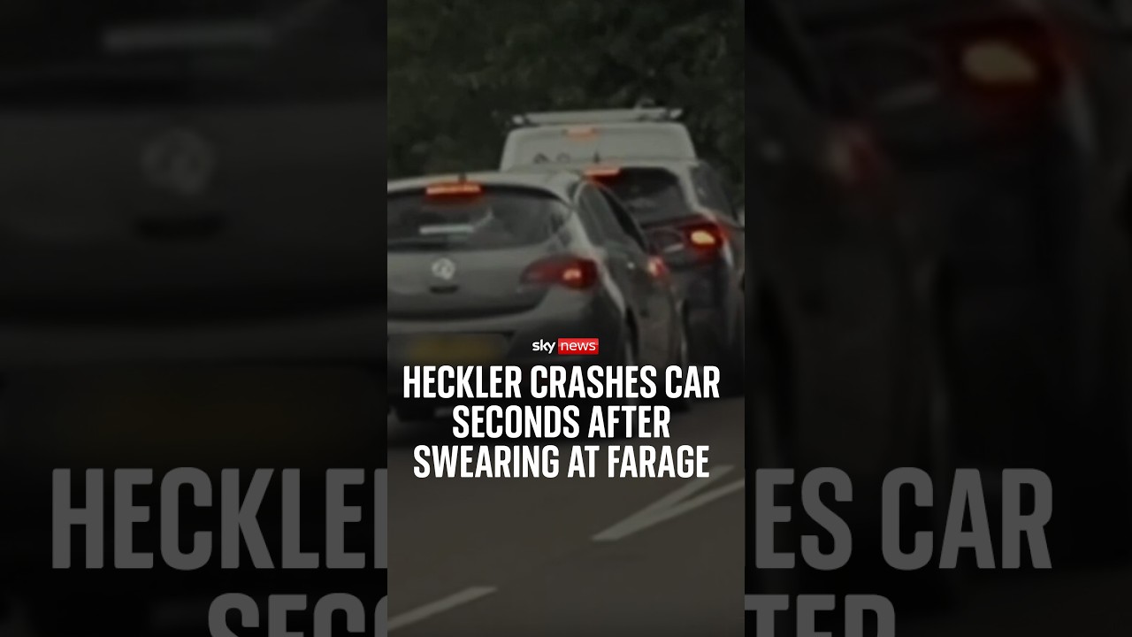 Heckler crashes car seconds after swearing at Farage