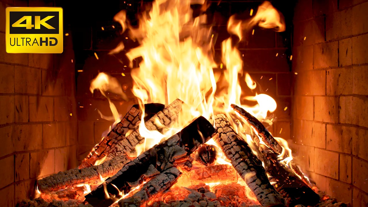 🔥 SNOWY Winter FIREPLACE (NO MUSIC) with RELAXING Flames and GENTLE Wood POPS for Peace of MIND