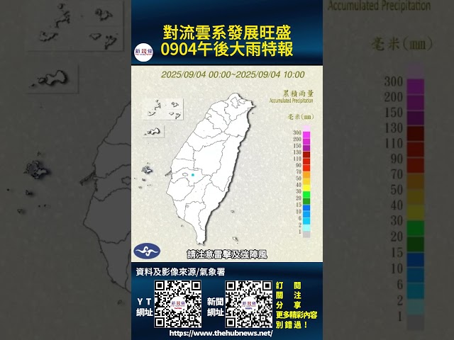 影音∕對流雲系發展旺盛 0904午後大雨特報