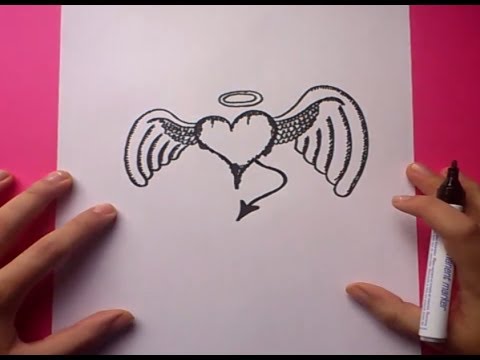 Como dibujar un corazon con alas paso a paso 2 | How to draw a winged ...