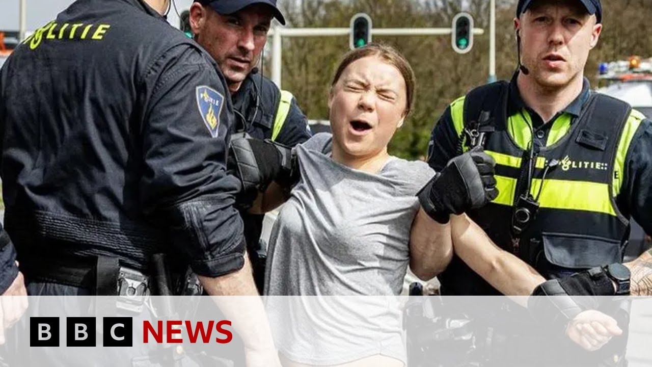 Greta Thunberg arrested at Hague climate protest | BBC News