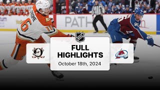 Ducks at Avalanche | October 18, 2024 | NHL Full Game Highlights