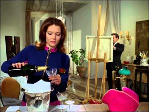 Youtube video - Steed and Emma return to her flat where Steed first draws a picture of dinner, then serves the real thing with a superimposed starbust 'PING!'