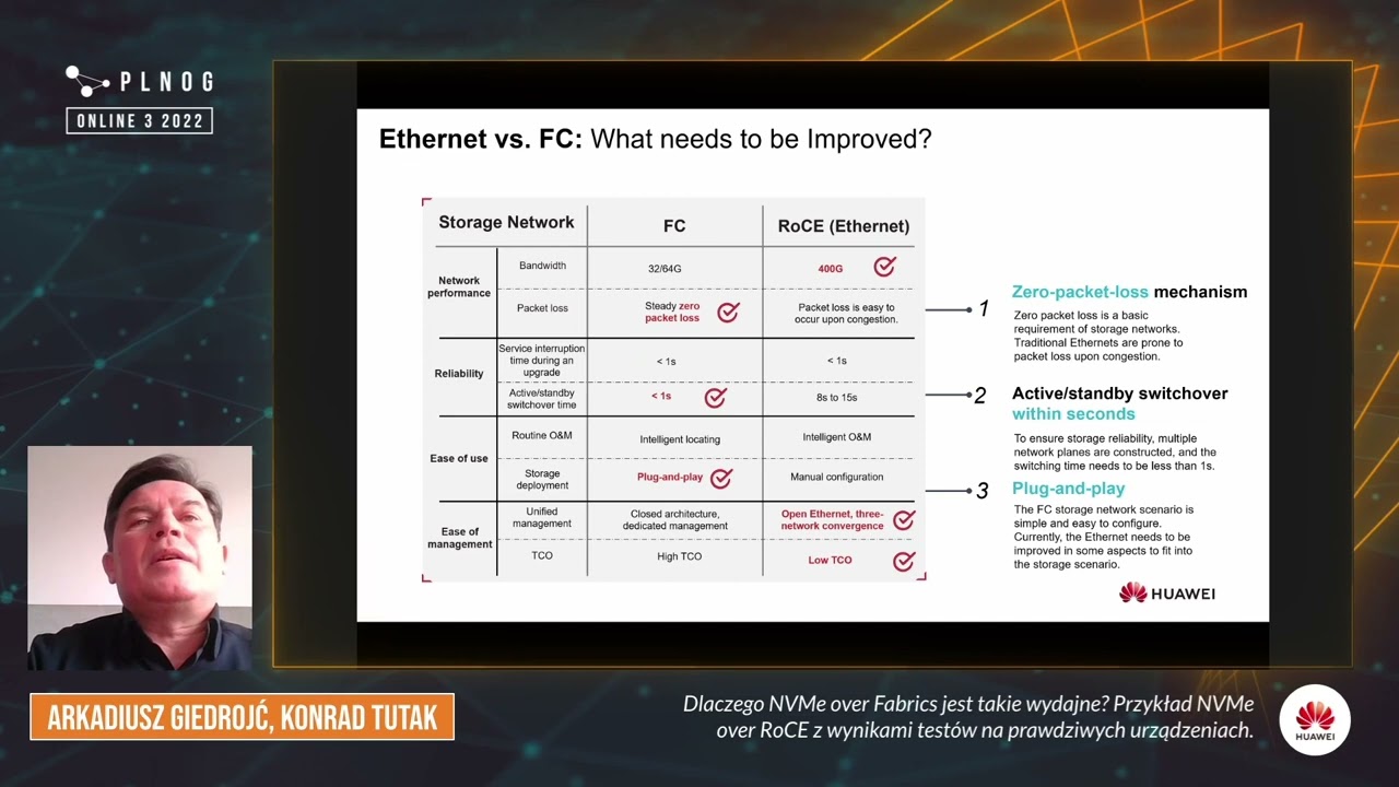 PLNOG 3 ONLINE: Dlaczego NVMe over Fabrics jest takie wydajne? (Arkadiusz Giedrojc, Konrad Tutak)