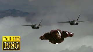 Tony Stark vs Two F-22 Raptor Fighters in the movie IRON MAN (2008)