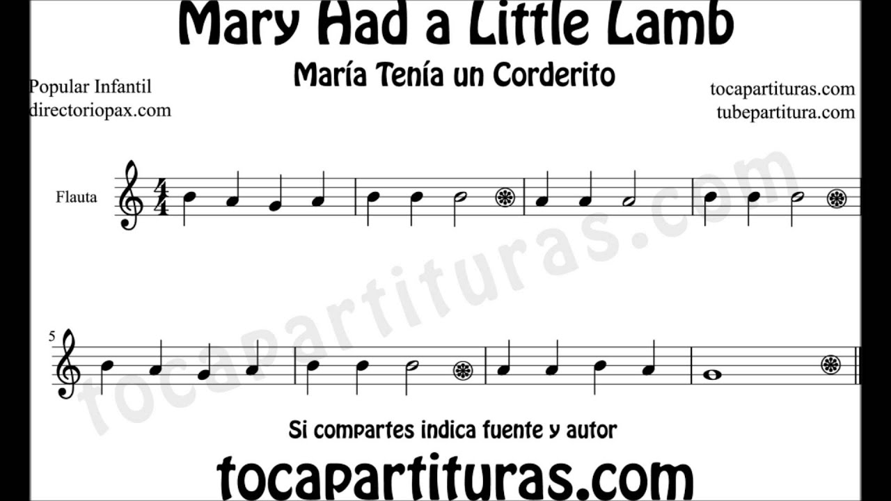 Mary Had a Little Lamb Easy Sheet Music for flute sax trumpet oboe horn