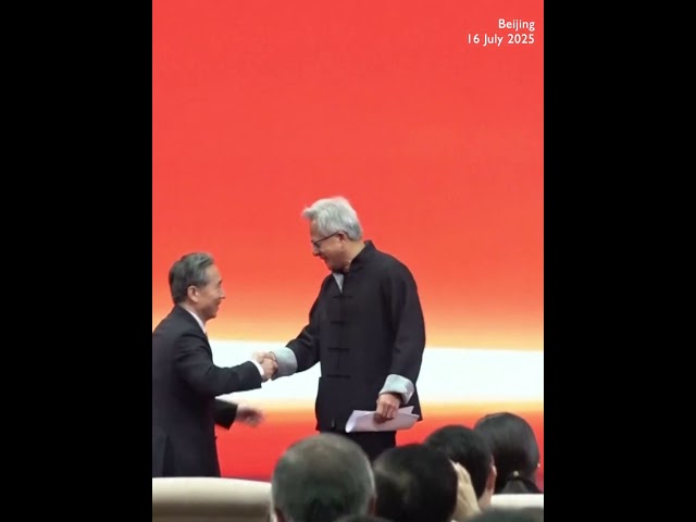 NVIDIA Jensen Huang in Tang suit and speaks in Chinese in Beijing