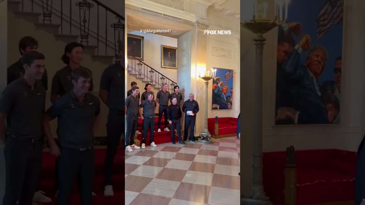 Trump greets Oklahoma State men's golf team with golf swing #shorts #us #trump #news #foxnews