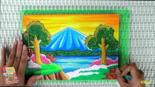 Tutorial Mewarnai Pemandangan Alam dengan Krayon Oil Pastel  animegue.com