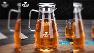 Pratinjau video produk One Two Cups Teko Pitcher Kaca Tahan Panas Api Water Jug 2.2L - SL330