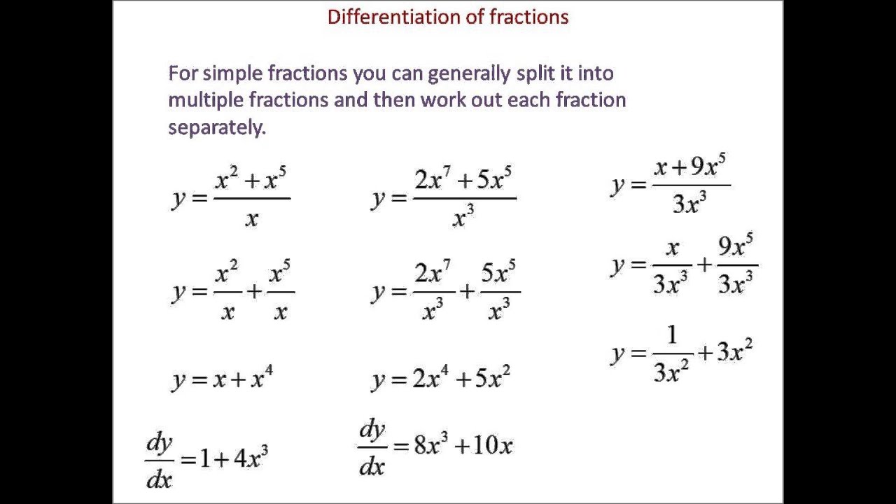 how to differentiate a fraction with exponents