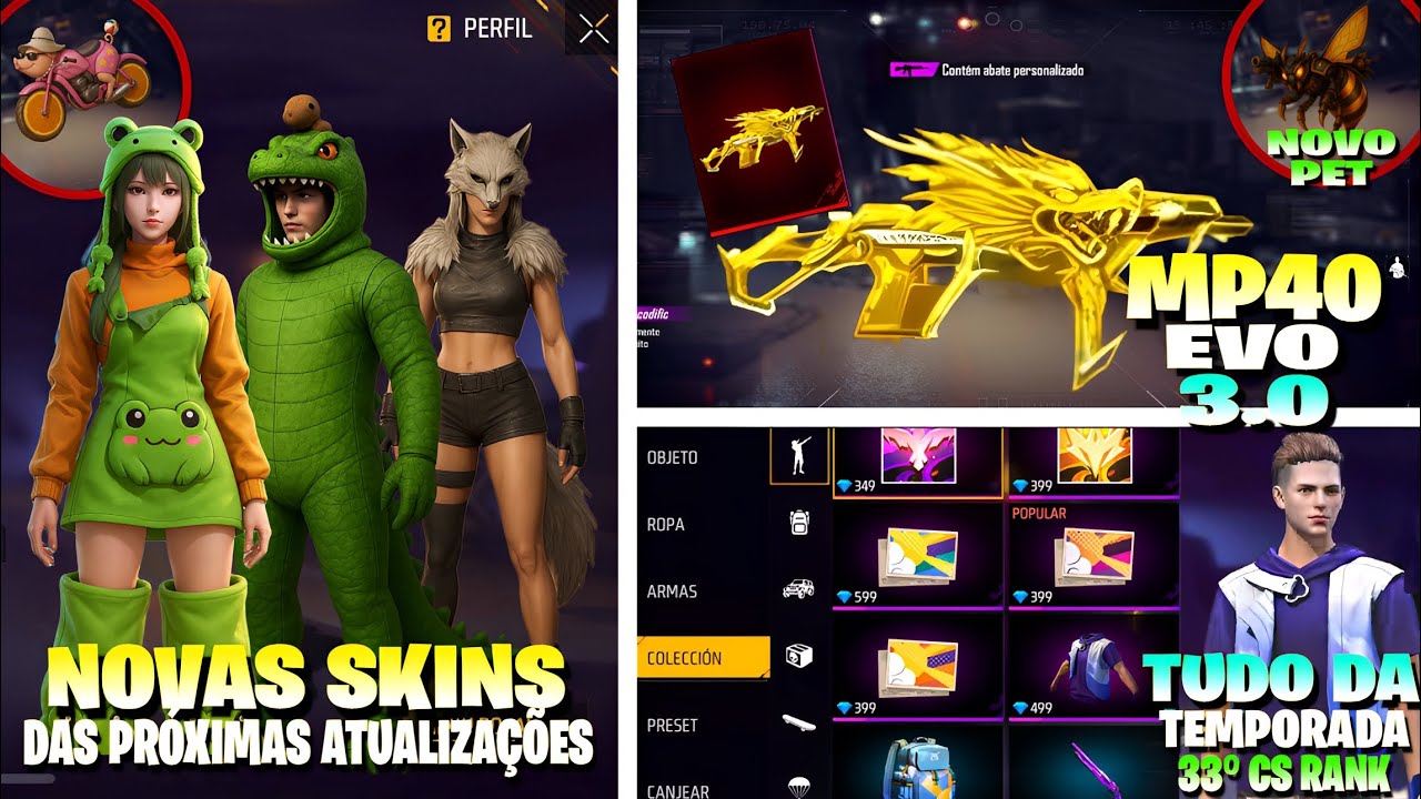 NOVAS SKINS DAS PRÓXIMAS ATUALIZAÇÕES FREE FIRE! TUDO DA TEMPORADA 33 ...
