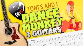 Tones And I - Dance Monkey (3 Guitars Cover with Tabs and Karaoke)