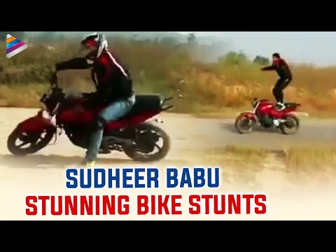 Hero Sudheer Babu performs amazing bike stunts Hero Sudheer Babu performs amazing bike stunts