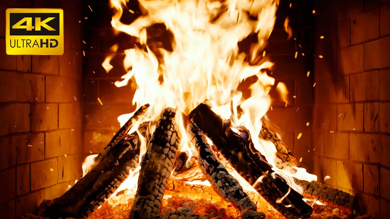 🔥 Classic Cabin Fireplace (NO MUSIC) with Crackling Wood and Glowing Embers for Gentle Evenings
