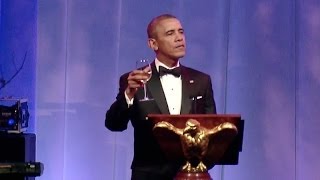 President Obama offers a toast at a state dinner in honor of President Hollande of France. February 11, 2014.
