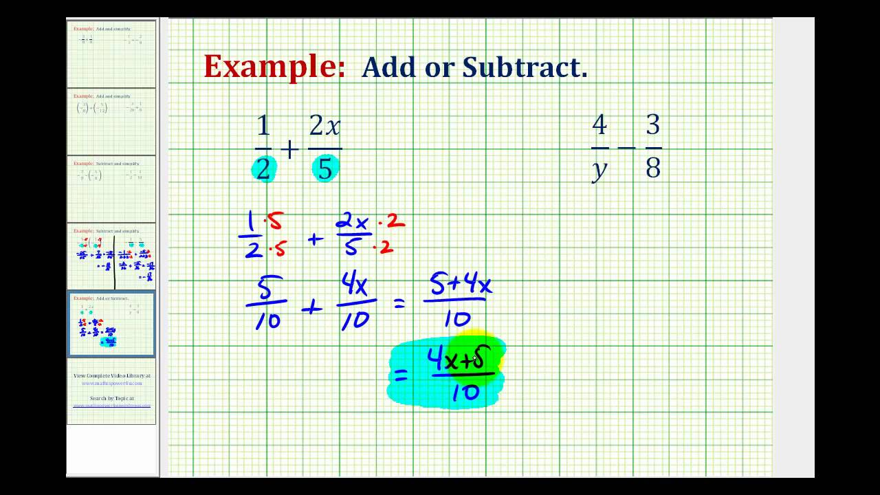 ex-add-and-subtract-fractions-containing-variables-youtube