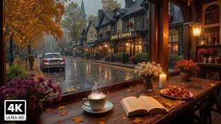 Beautiful Relaxing Jazz Music In The Rain 🍂 Cozy Autumn Coffee Shop Space for Relax, Study & Work