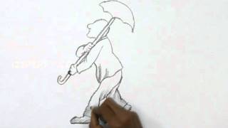 איך לצייר איש עם מטריה 