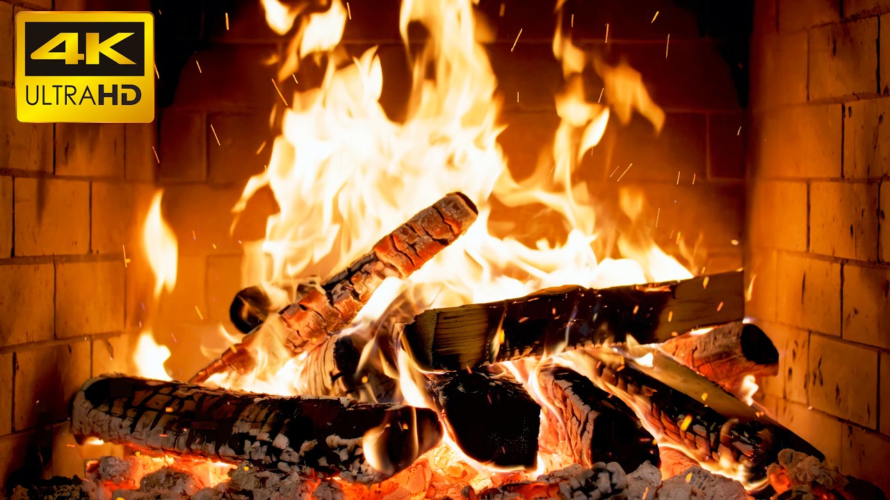 🔥 Cozy Wood Fireplace for Gentle Holiday Atmosphere with Slow-Burning Logs and Peaceful Crackles