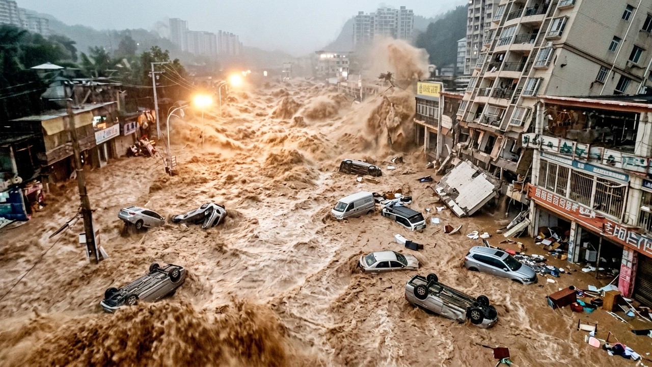 China hit hard! 16 rivers overflow in Fujian as Typhoon Saudel strikes!