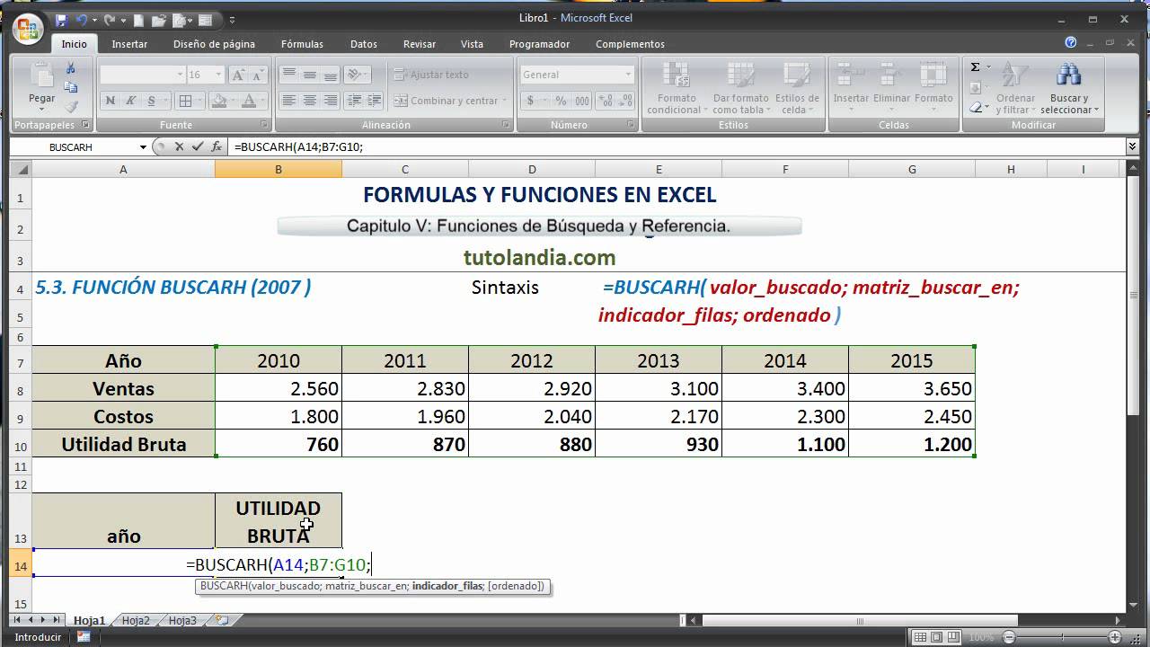 5 3 Función Buscarh Fórmulas Y Funciones En Excel Youtube