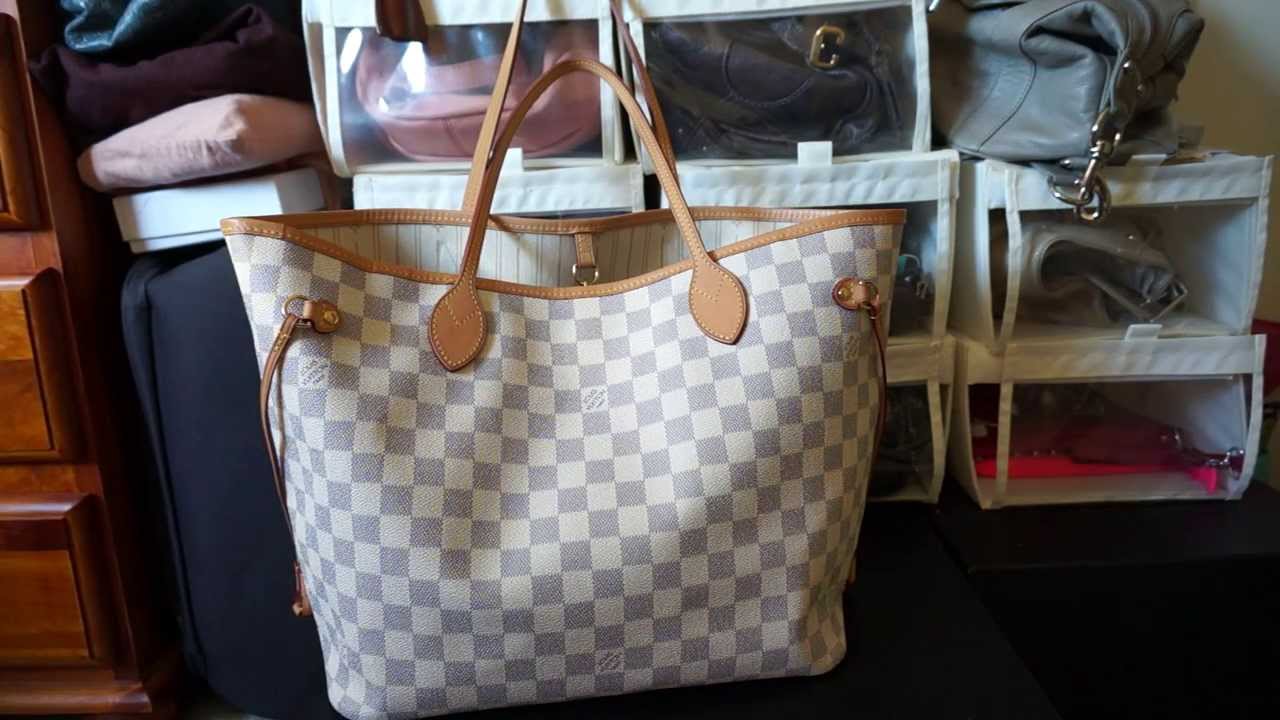 Louis Vuitton Damier Azur MM Neverfull - Review and Contents - YouTube