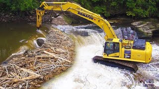 Awesome Beaver Dam Removal with Excavators | Awesome Floods & Dredging Compilation 2024