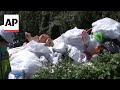 Cleanup begins at Los Angeles trash house where entire property is filled with garbage and junk