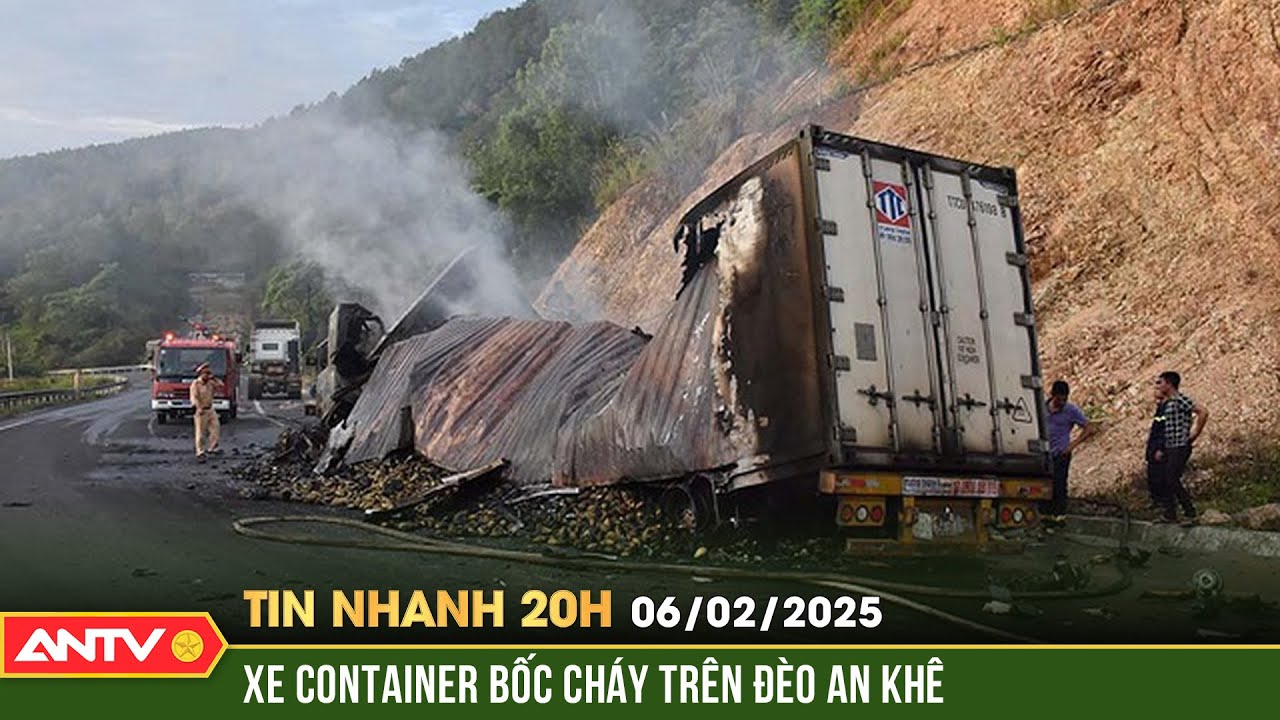Xe container cháy rụi giữa đèo An Khê khiến giao thông ách tắc | Tin nhanh 20h ngày 6/2 | ANTV