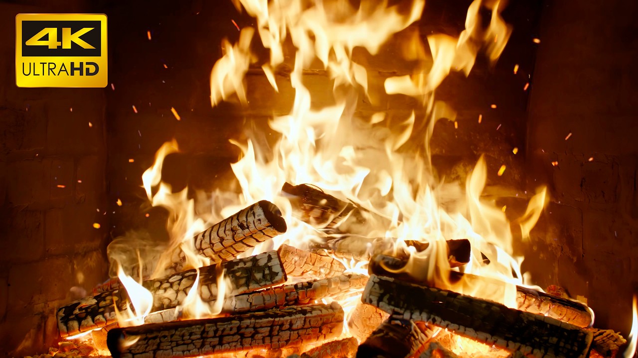 🔥 Peaceful Cabin Fireplace with Real Fire Crackles and Glowing Embers for Relaxed Study Sessions