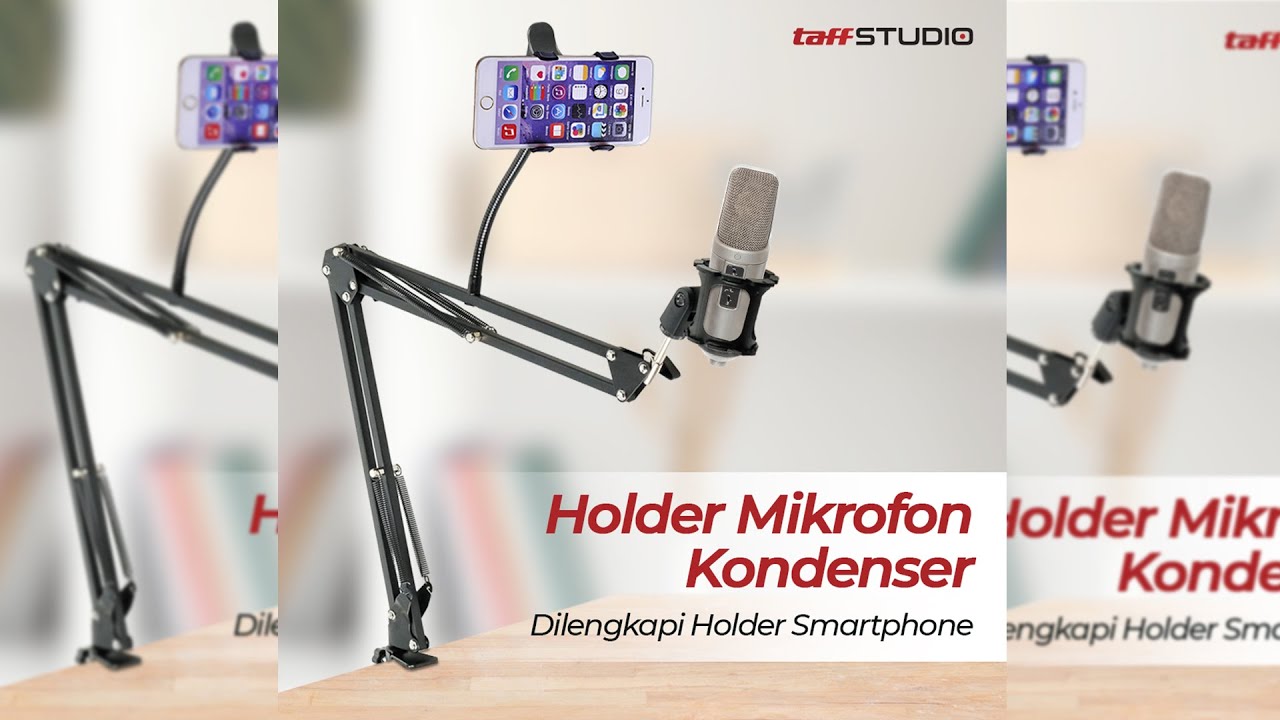 Pratinjau video produk TaffSTUDIO Microphone Suspension Boom Scissor Arm with Lazypod - D6