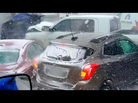 Dozens of Cars Pile Up During Snow Storm