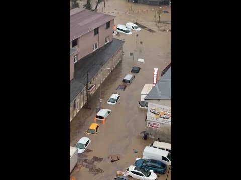Cars left submerged by flash flooding in Istanbul