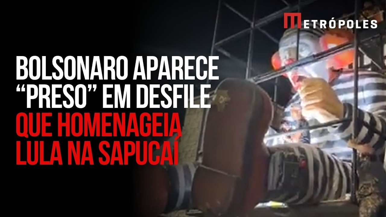 Escola de samba leva alegoria de Bolsonaro preso e Lula gigante para homenagem ao petista na avenida